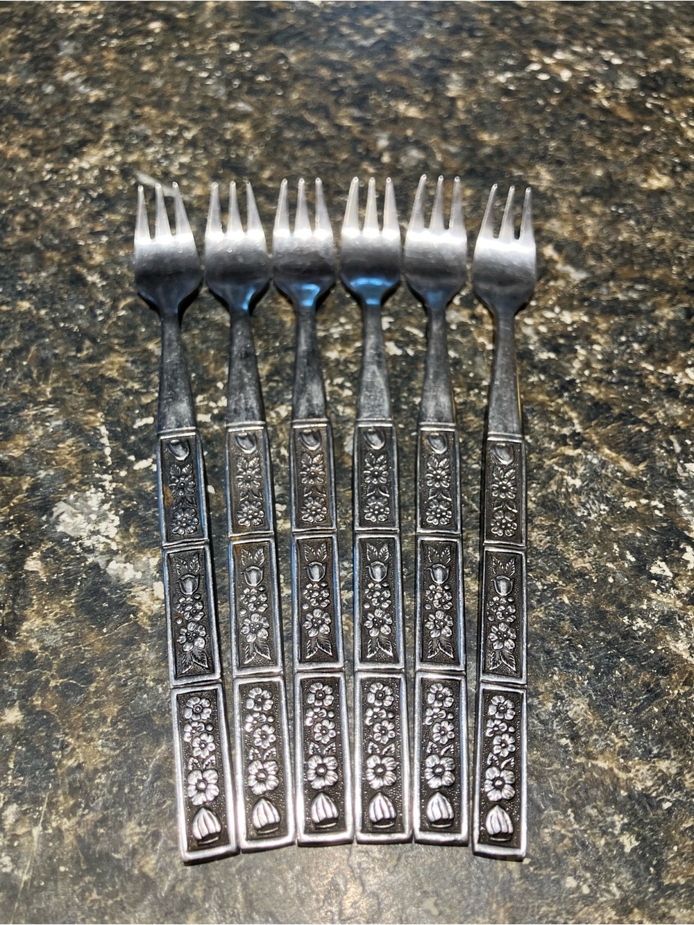 Northland spring fever flowered 6 pc cocktail / seafood forks stainless steel